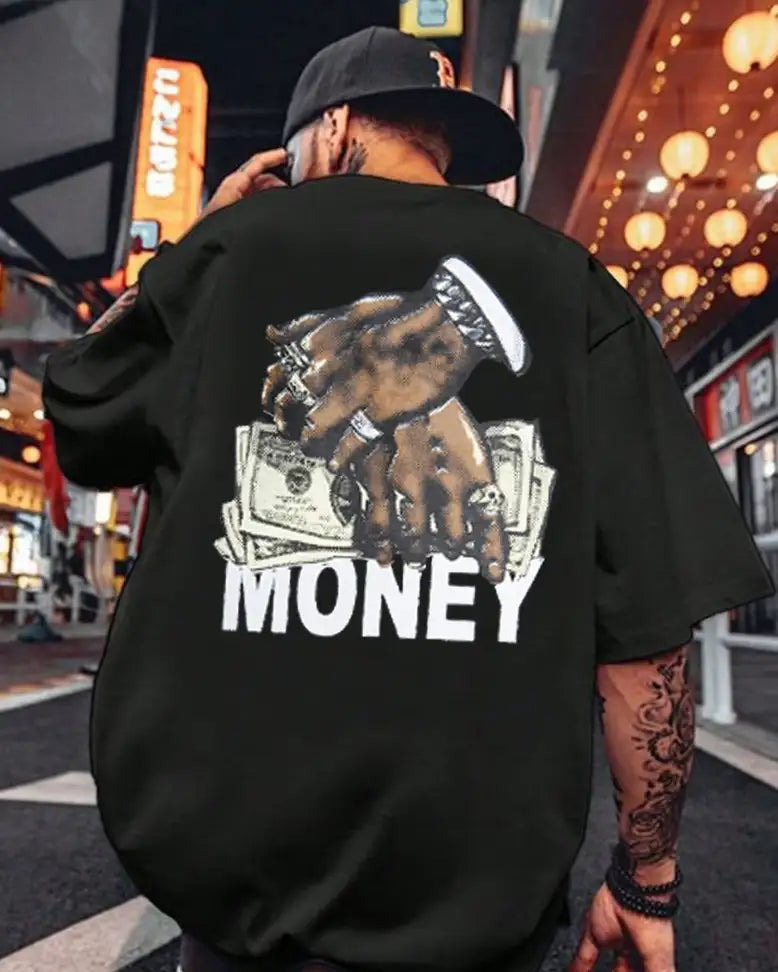 Printed Men Black T-Shirt (Cotton Blend)