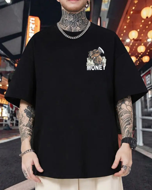 Printed Men Black T-Shirt (Cotton Blend)